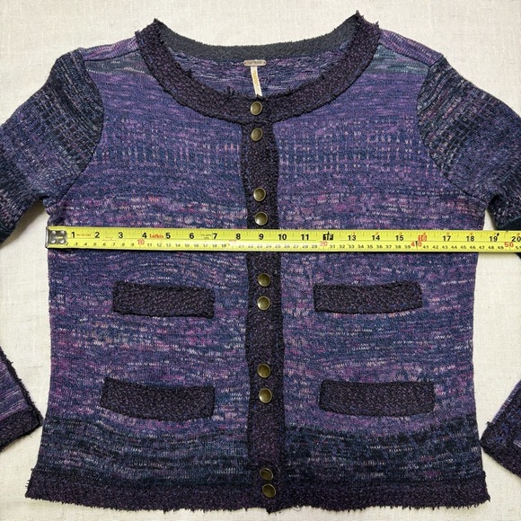 FREE PEOPLE Women’s Small Purple Combo Knit Button Front Cardigan Pocket Sweater - Picture 3 of 7